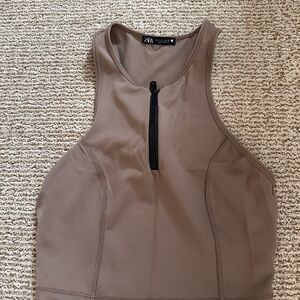 Zara Tan Fitted Zippered Tank Top